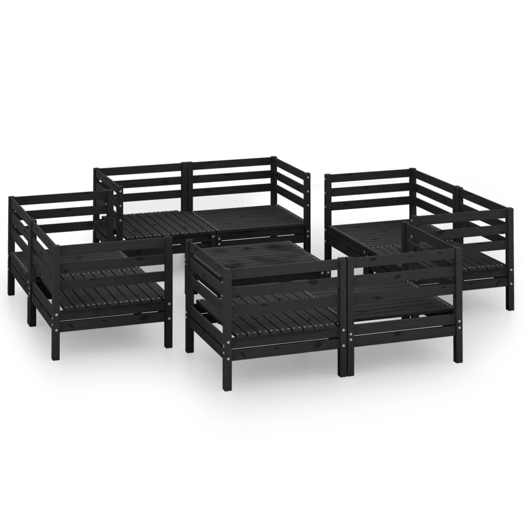 vidaXL 9 Piece Garden Lounge Set Black Solid Pinewood