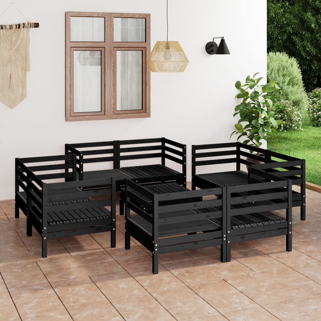 vidaXL 9 Piece Garden Lounge Set Black Solid Pinewood