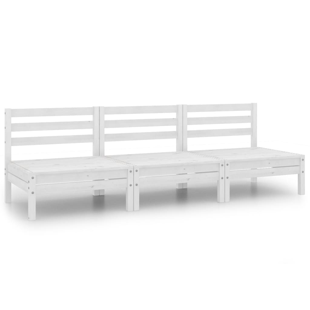 vidaXL 3 Piece Garden Lounge Set White Solid Pinewood