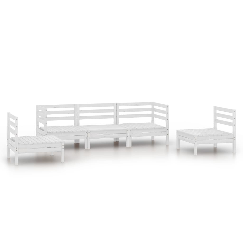 vidaXL 5 Piece Garden Lounge Set White Solid Pinewood