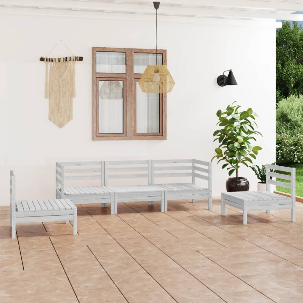 vidaXL 5 Piece Garden Lounge Set White Solid Pinewood