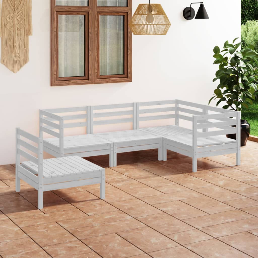 vidaXL 5 Piece Garden Lounge Set Solid Pinewood White