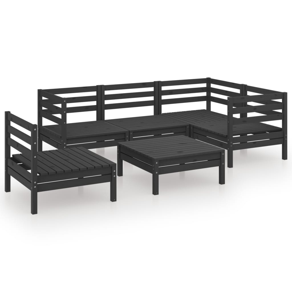 vidaXL 6 Piece Garden Lounge Set Solid Pinewood Black