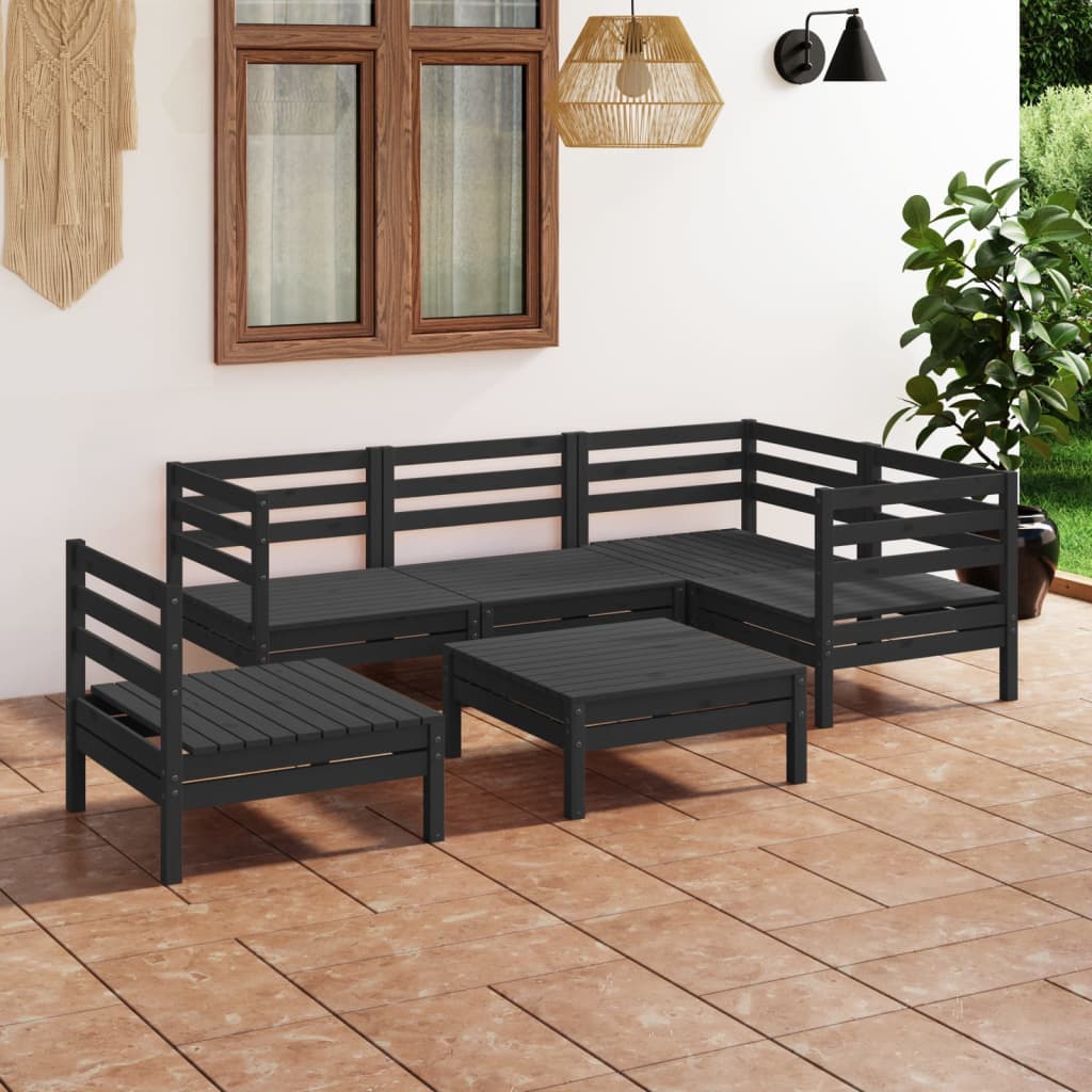 vidaXL 6 Piece Garden Lounge Set Solid Pinewood Black