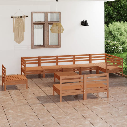 vidaXL 10 Piece Garden Lounge Set Solid Pinewood Honey Brown