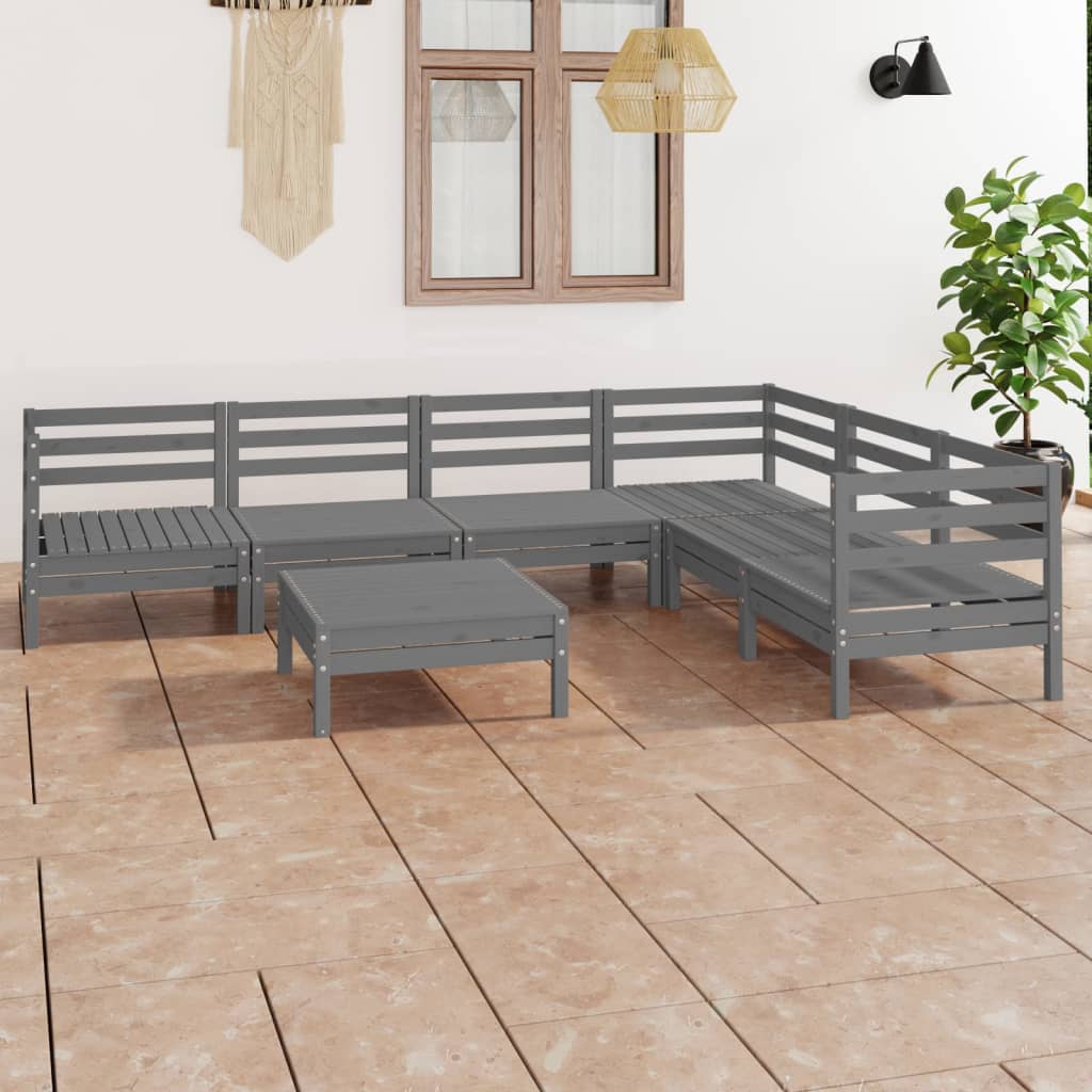 vidaXL 7 Piece Garden Lounge Set Solid Pinewood Grey