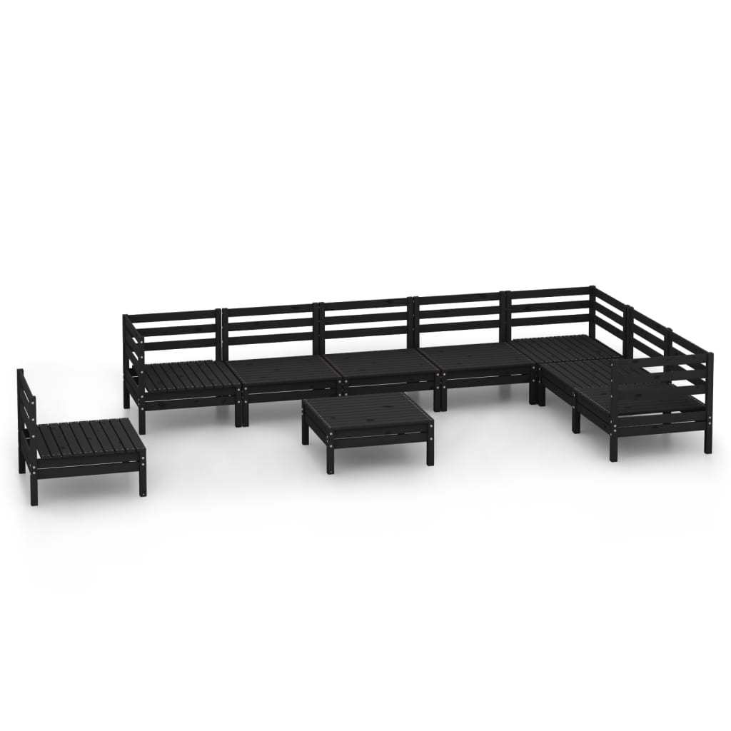 vidaXL 9 Piece Garden Lounge Set Solid Pinewood Black