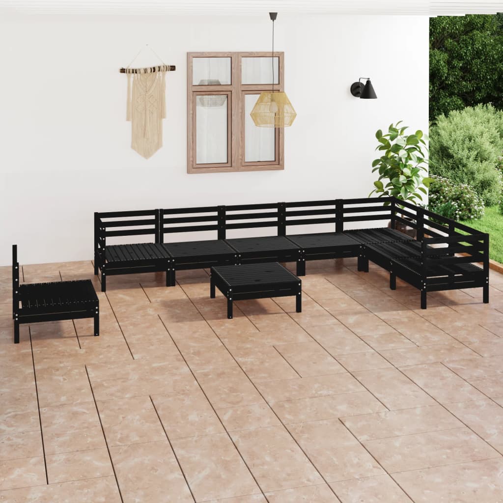 vidaXL 9 Piece Garden Lounge Set Solid Pinewood Black