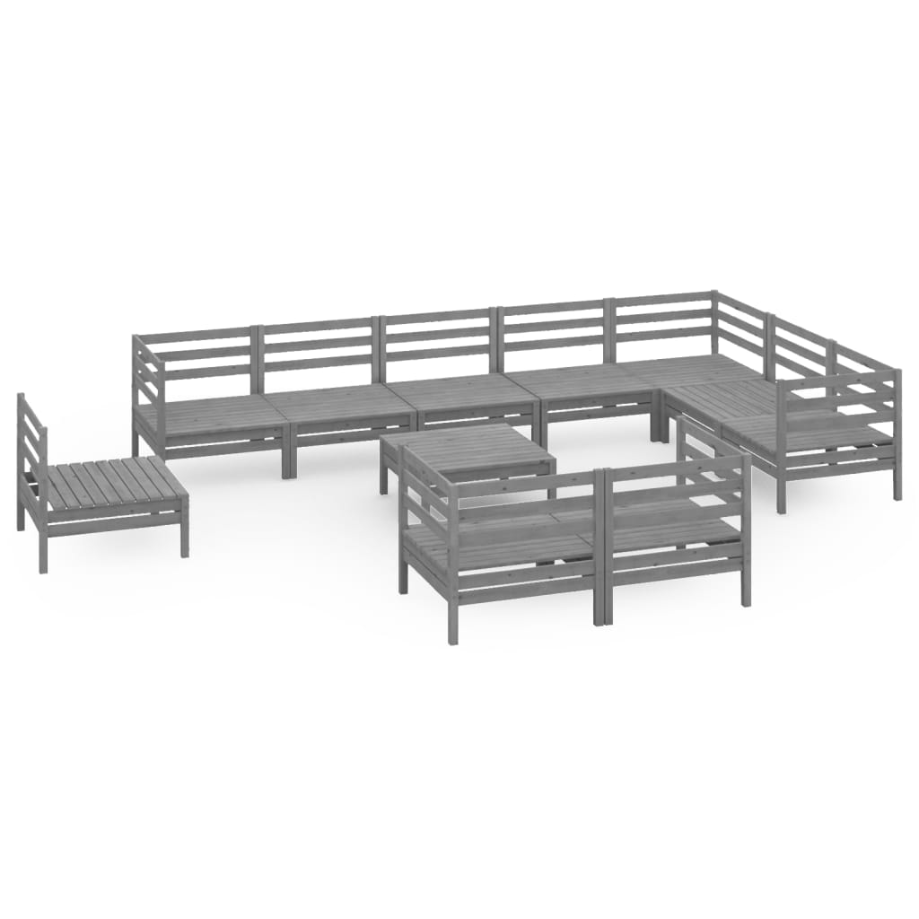 vidaXL 11 Piece Garden Lounge Set Solid Pinewood Grey