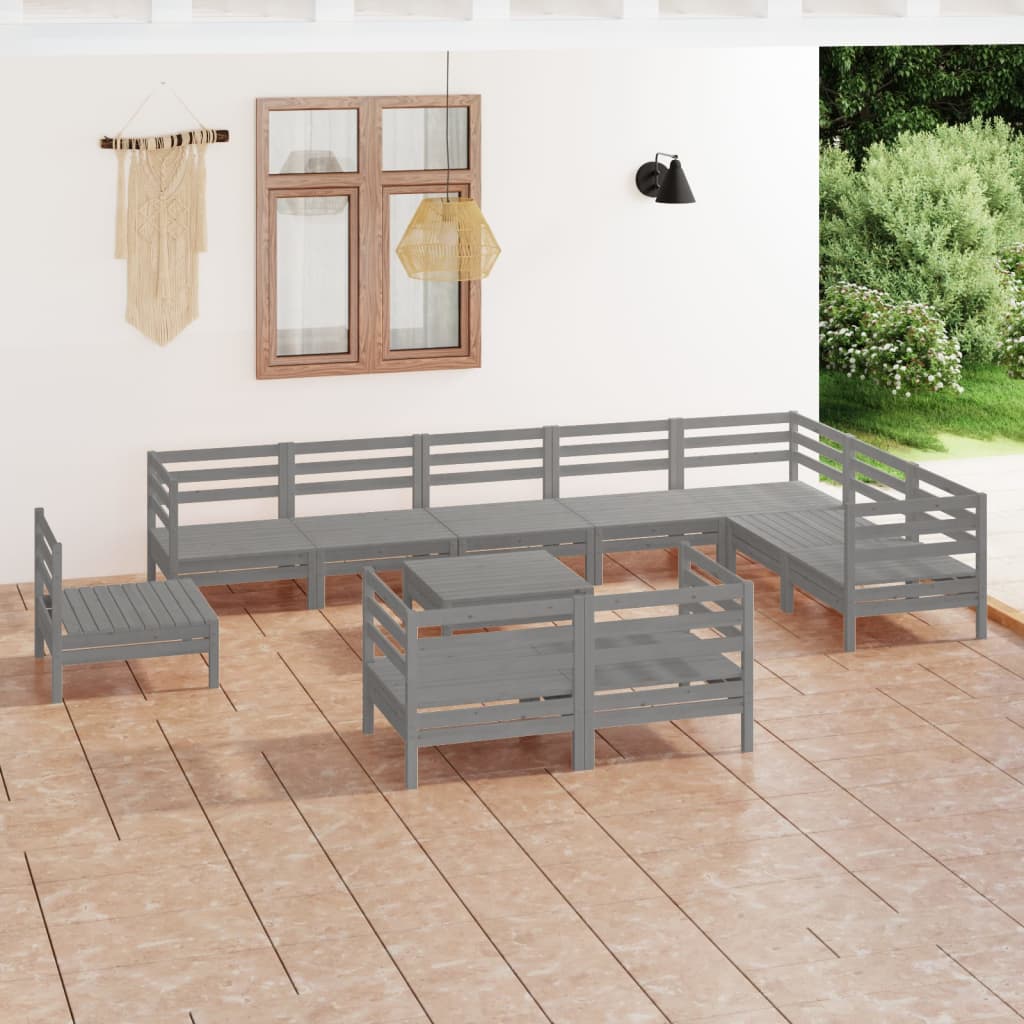 vidaXL 11 Piece Garden Lounge Set Solid Pinewood Grey