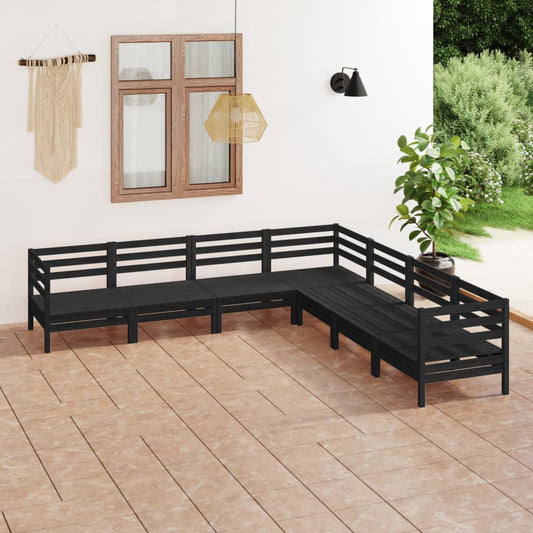 vidaXL 7 Piece Garden Lounge Set Solid Pinewood Black