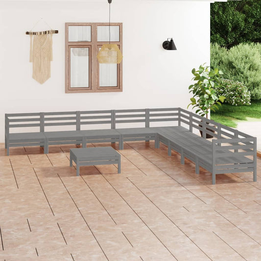 vidaXL 10 Piece Garden Lounge Set Solid Pinewood Grey