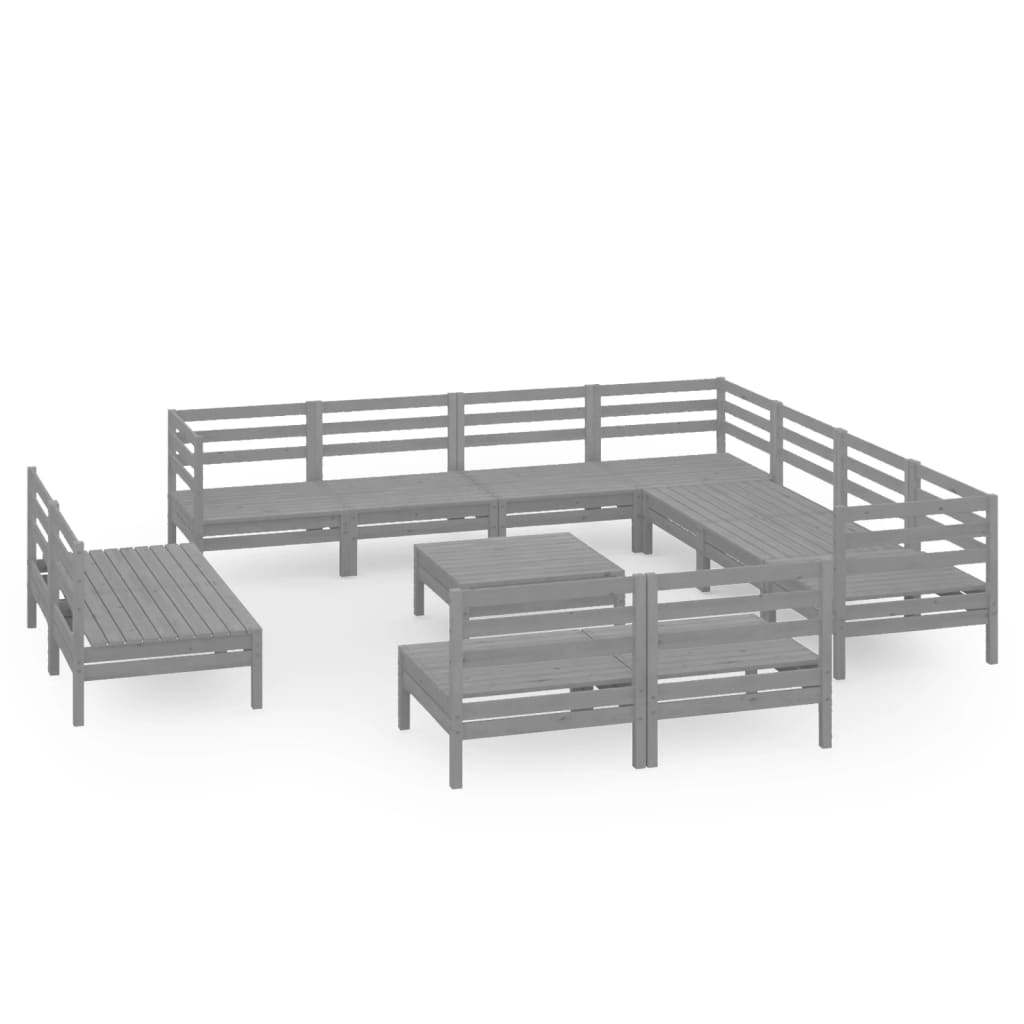 vidaXL 12 Piece Garden Lounge Set Solid Pinewood Grey