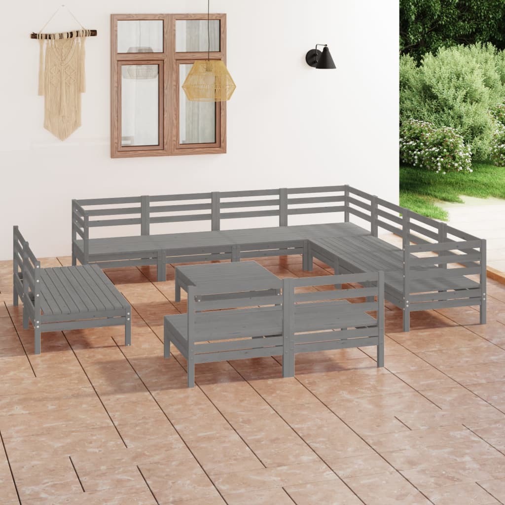 vidaXL 12 Piece Garden Lounge Set Solid Pinewood Grey
