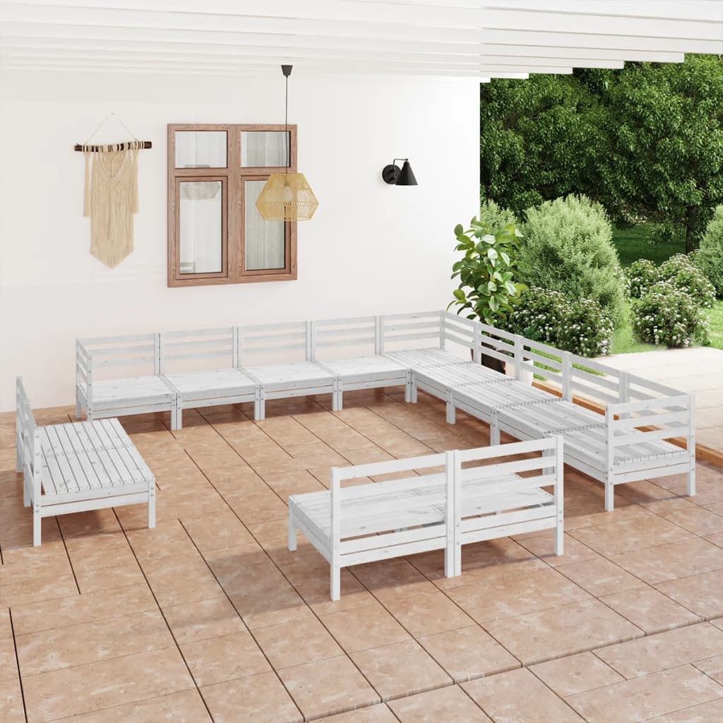 vidaXL 13 Piece Garden Lounge Set Solid Pinewood White