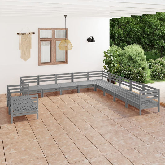 vidaXL 11 Piece Garden Lounge Set Solid Pinewood Grey