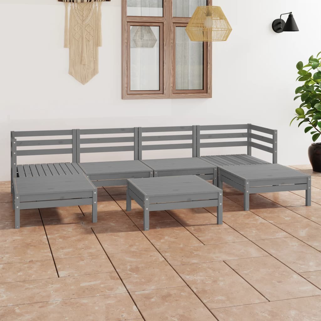 vidaXL 7 Piece Garden Lounge Set Grey Solid Pinewood