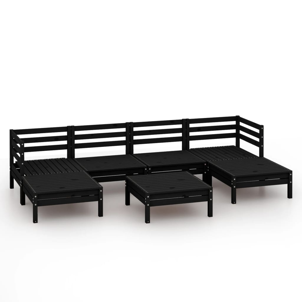 vidaXL 7 Piece Garden Lounge Set Black Solid Pinewood