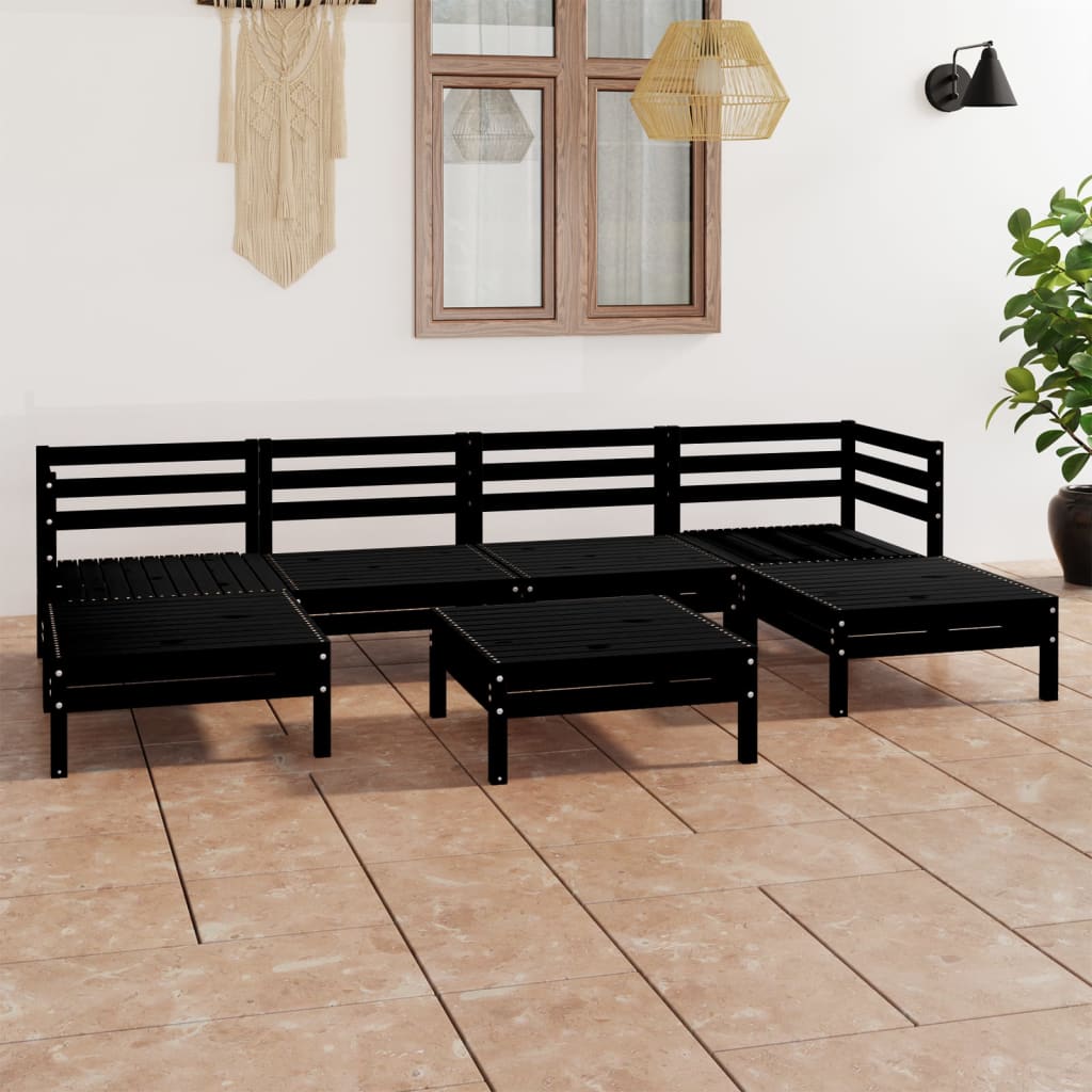 vidaXL 7 Piece Garden Lounge Set Black Solid Pinewood