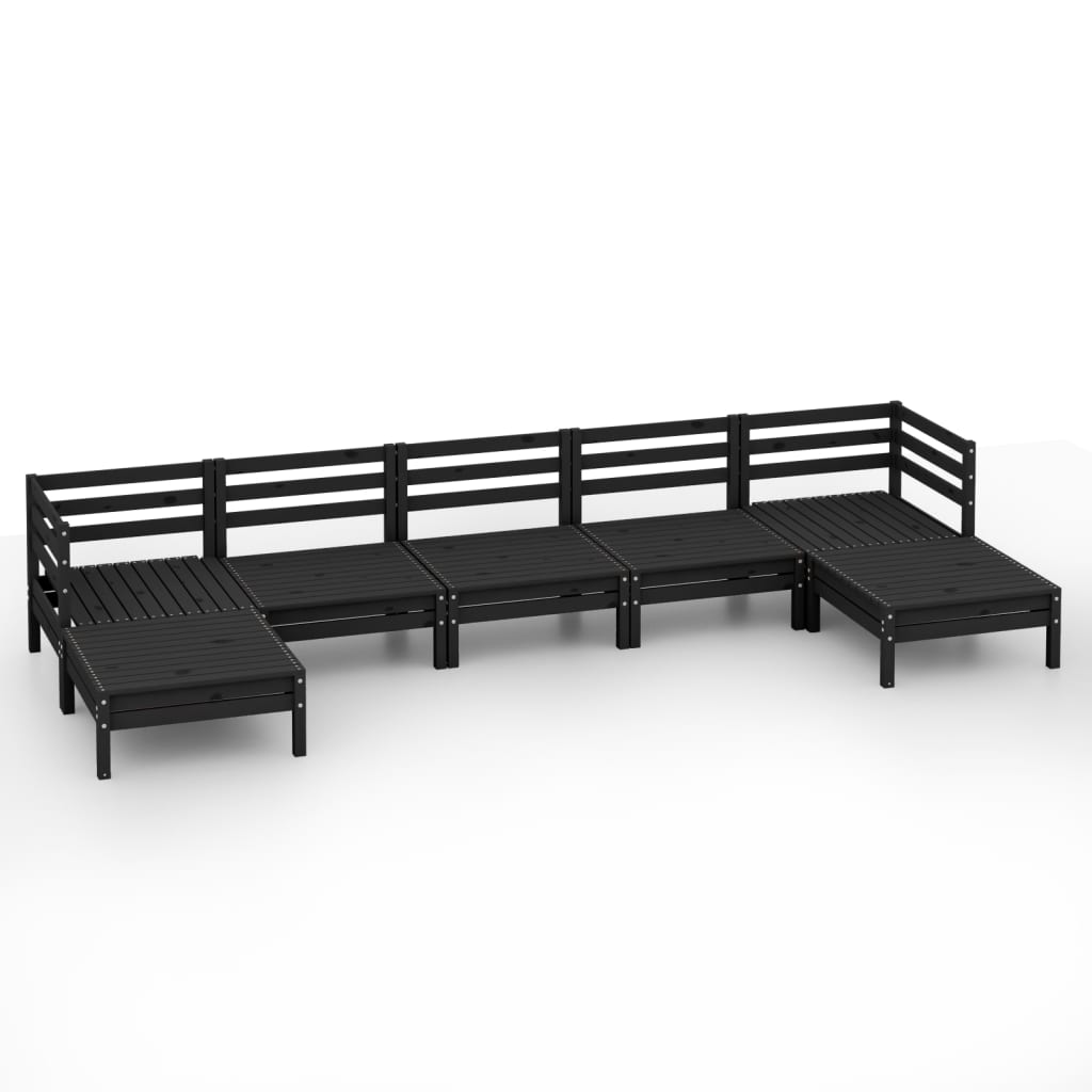 vidaXL 7 Piece Garden Lounge Set Black Solid Pinewood