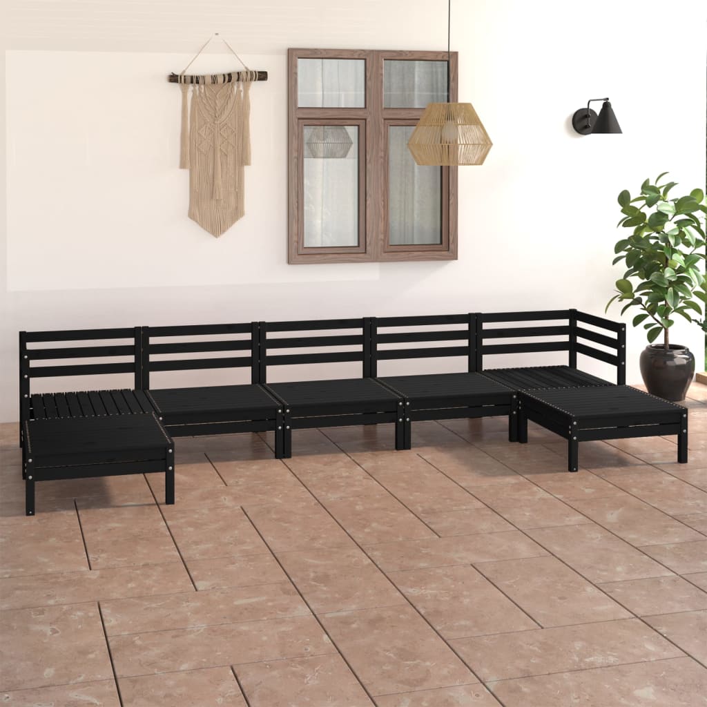 vidaXL 7 Piece Garden Lounge Set Black Solid Pinewood
