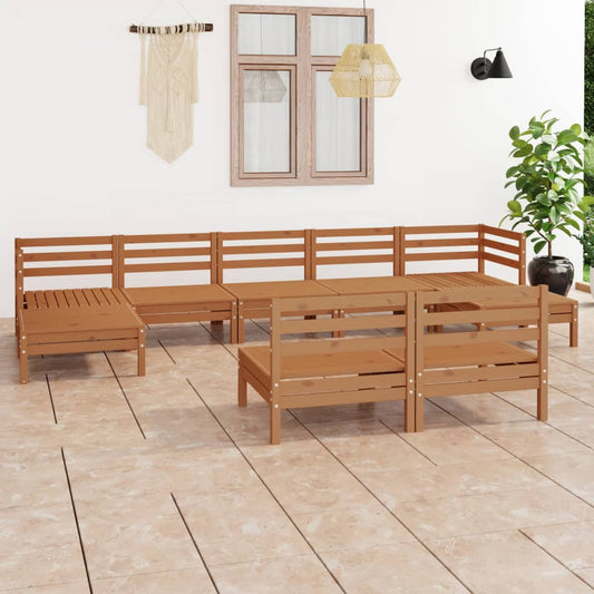 vidaXL 9 Piece Garden Lounge Set Honey Brown Solid Pinewood