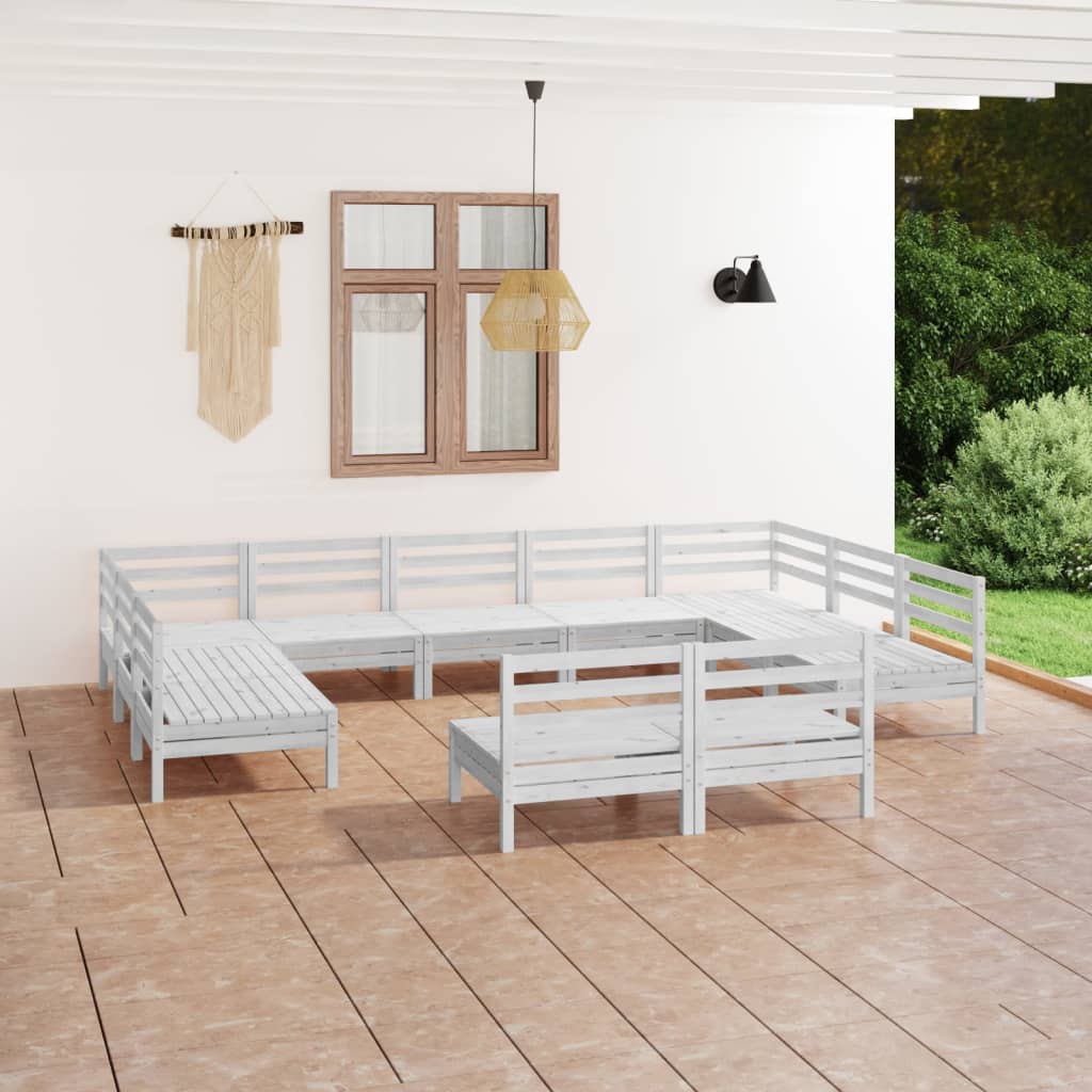vidaXL 11 Piece Garden Lounge Set White Solid Pinewood