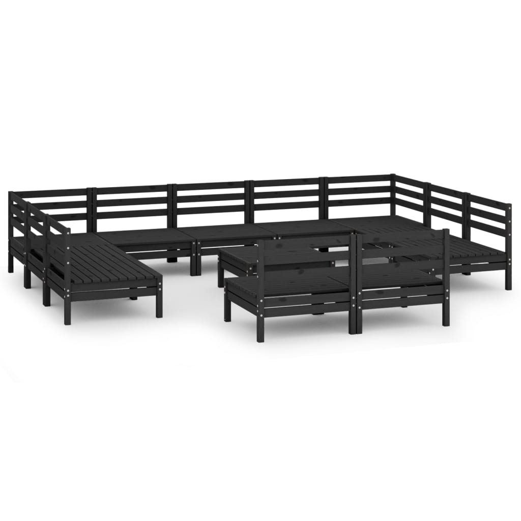 vidaXL 12 Piece Garden Lounge Set Black Solid Pinewood