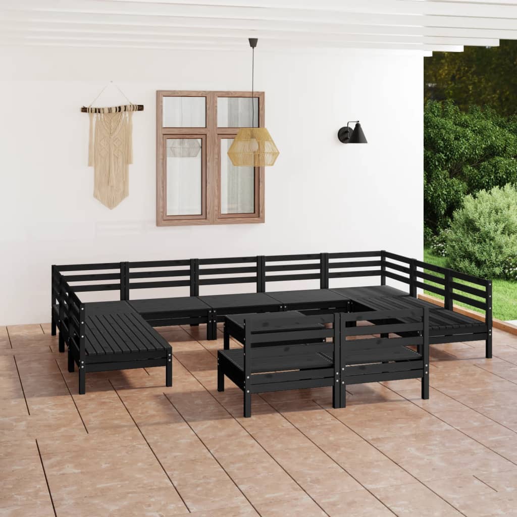 vidaXL 12 Piece Garden Lounge Set Black Solid Pinewood