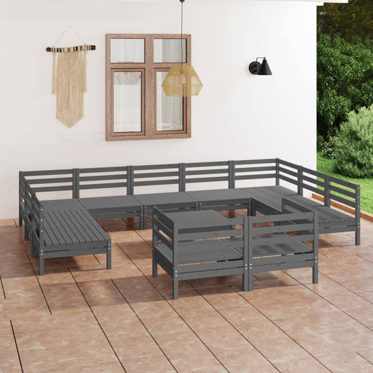 vidaXL 12 Piece Garden Lounge Set Grey Solid Pinewood