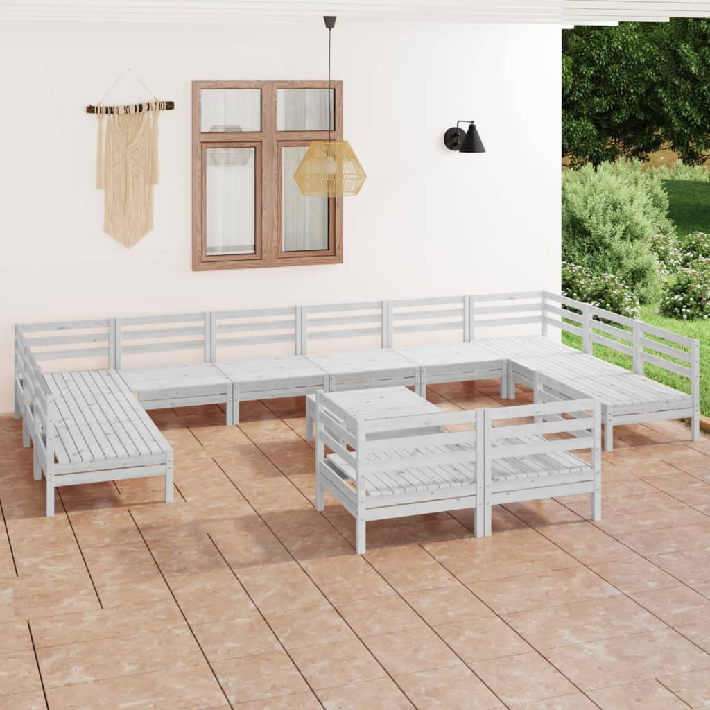 vidaXL 13 Piece Garden Lounge Set White Solid Pinewood