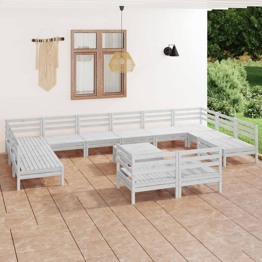 vidaXL 13 Piece Garden Lounge Set White Solid Pinewood