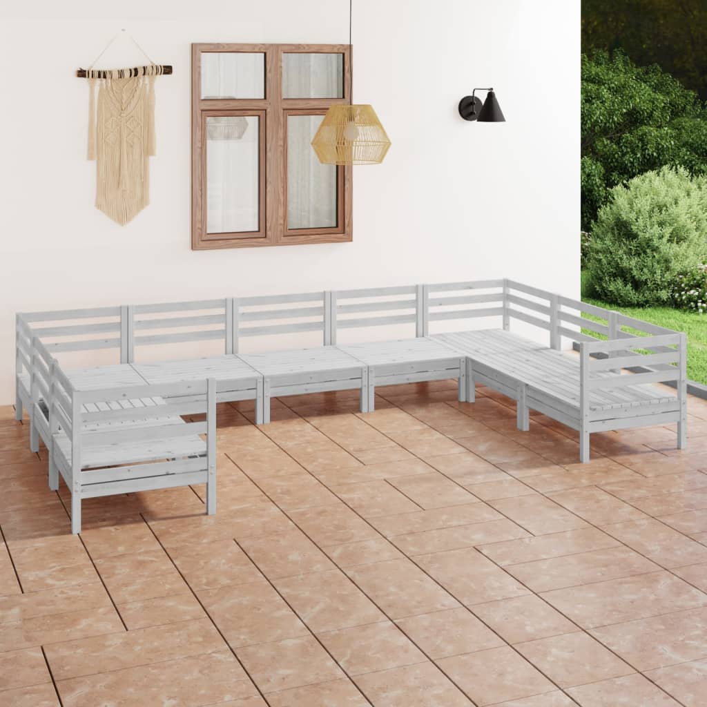 vidaXL 9 Piece Garden Lounge Set White Solid Pinewood