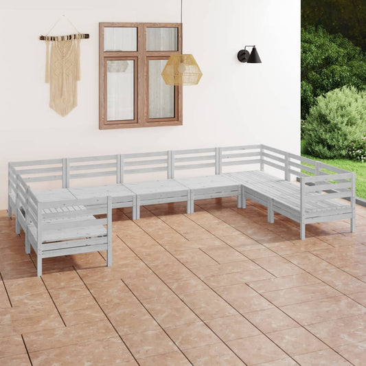 vidaXL 9 Piece Garden Lounge Set White Solid Pinewood