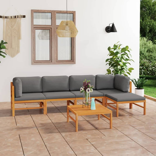 vidaXL 6 Piece Garden Lounge Set with Grey Cushions Solid Teak Wood
