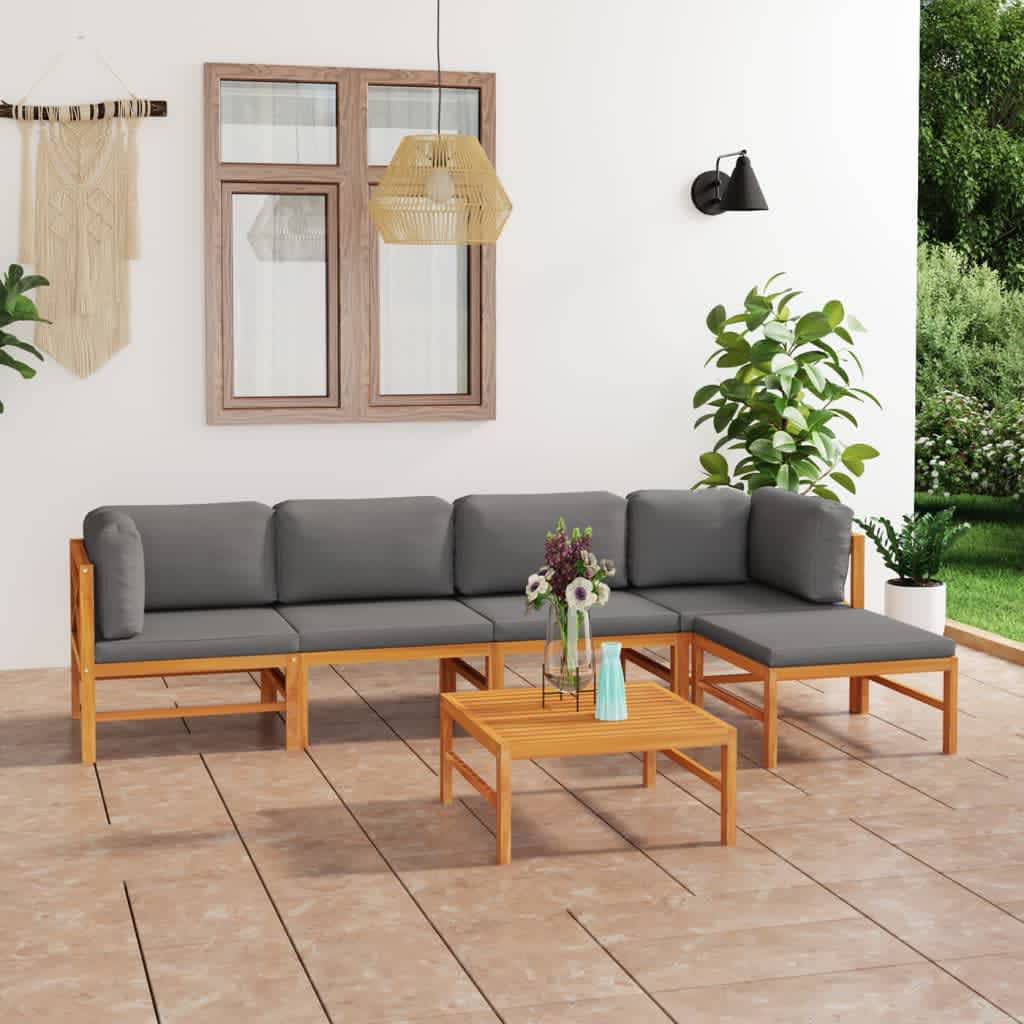 vidaXL 6 Piece Garden Lounge Set with Grey Cushions Solid Teak Wood