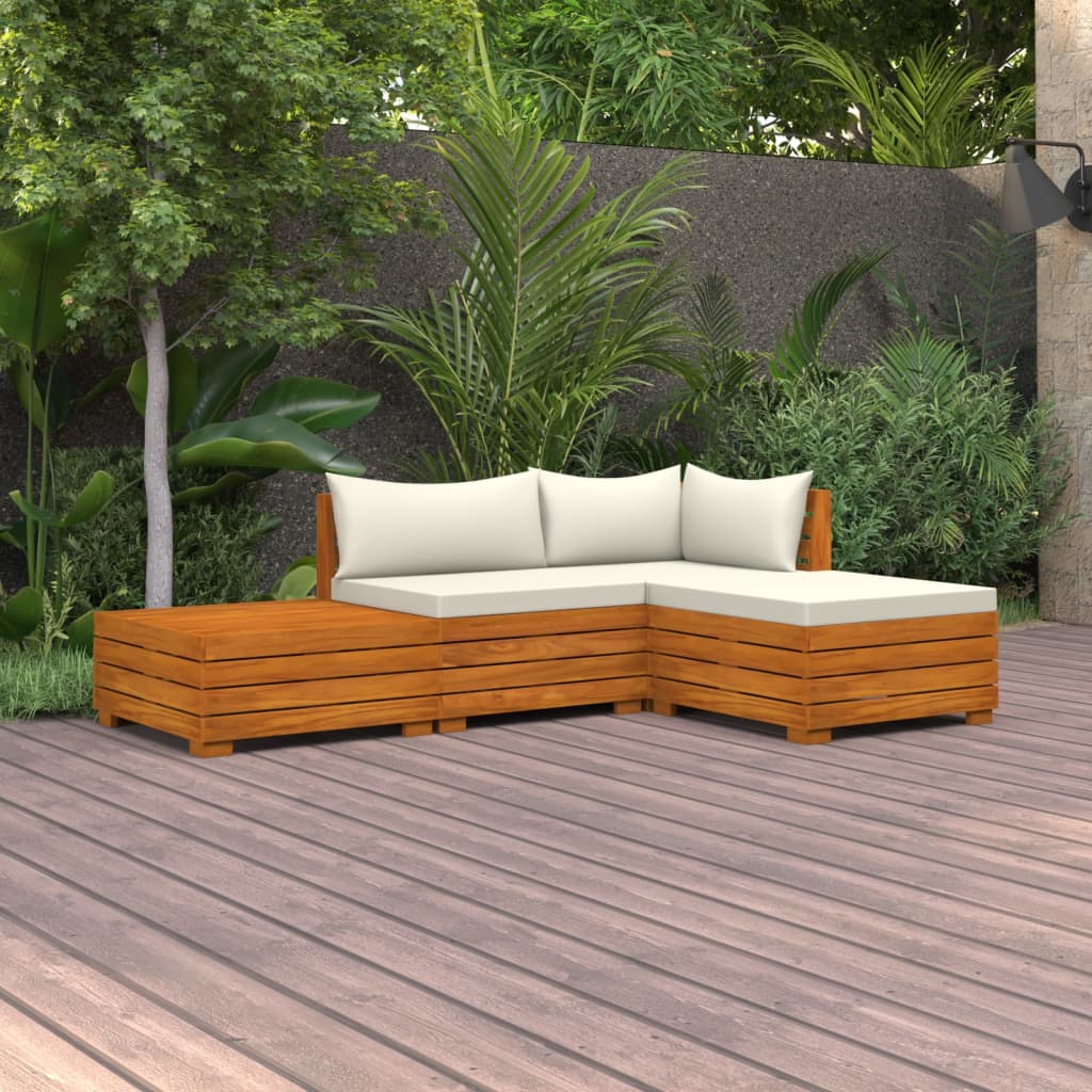 vidaXL 4 Piece Garden Lounge Set with Cushions Solid Acacia Wood