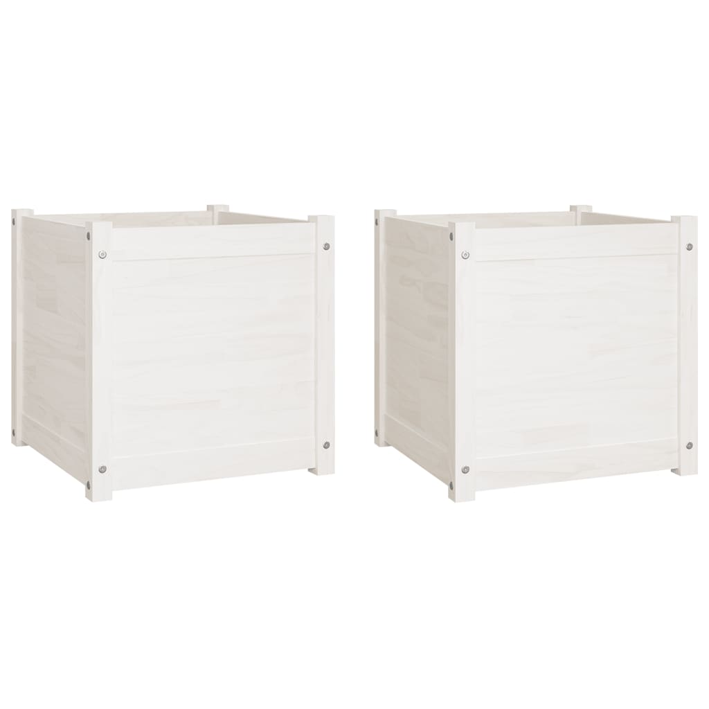 vidaXL Garden Planters 2 pcs White 50x50x50 cm Solid Pinewood