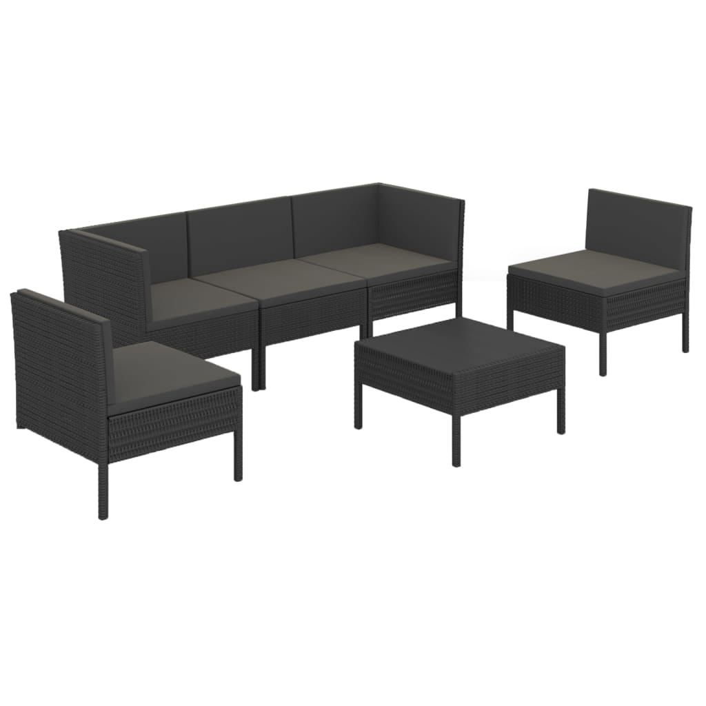 vidaXL 6 Piece Garden Lounge Set with Cushions Poly Rattan Black
