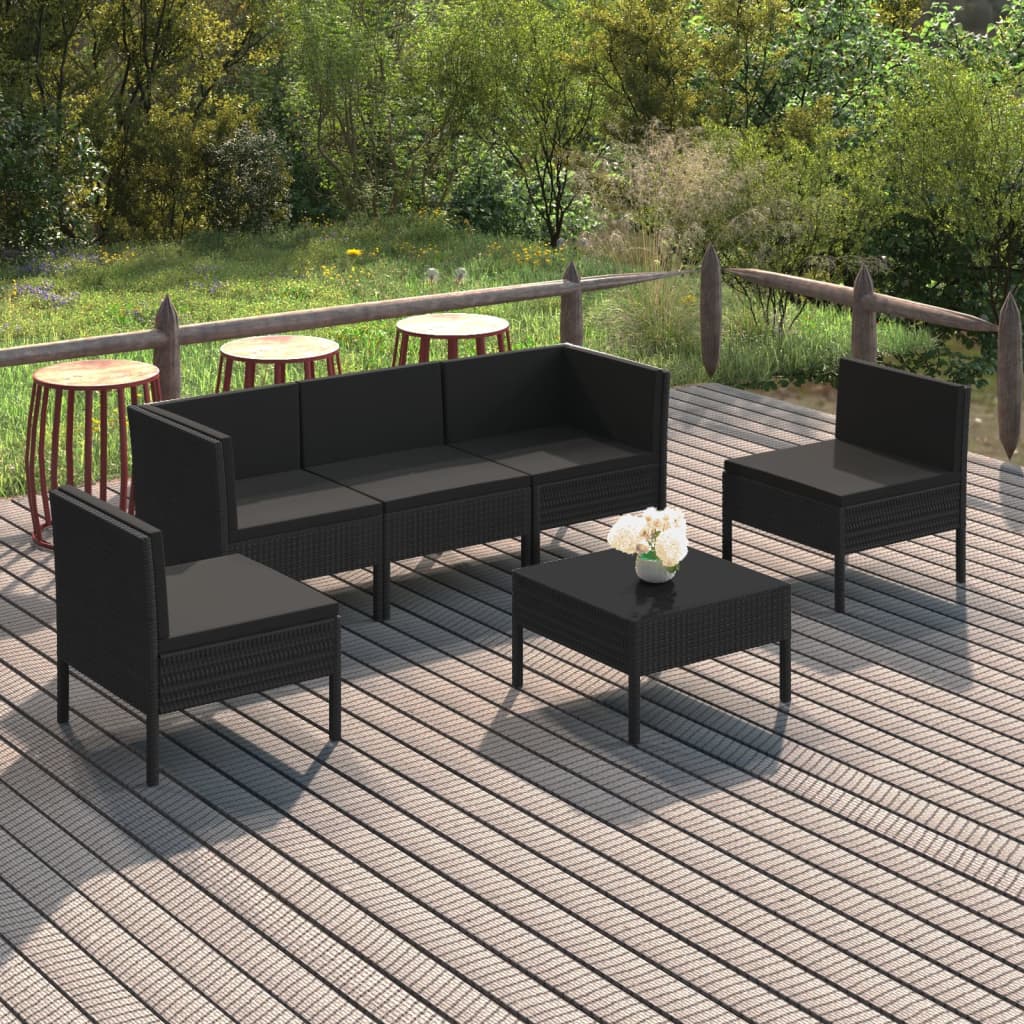 vidaXL 6 Piece Garden Lounge Set with Cushions Poly Rattan Black