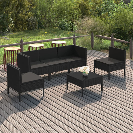vidaXL 6 Piece Garden Lounge Set with Cushions Poly Rattan Black
