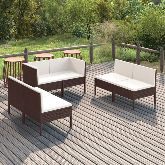 vidaXL 6 Piece Garden Lounge Set with Cushions Poly Rattan Brown