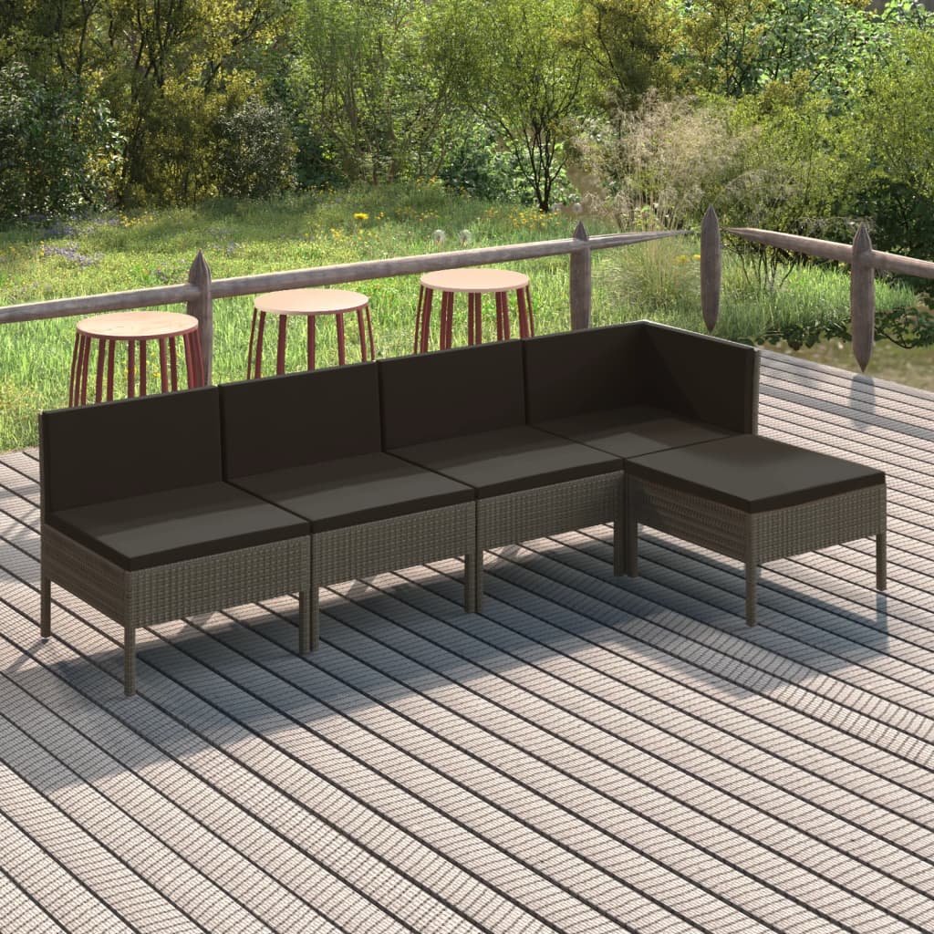 vidaXL 5 Piece Garden Lounge Set with Cushions Poly Rattan Grey