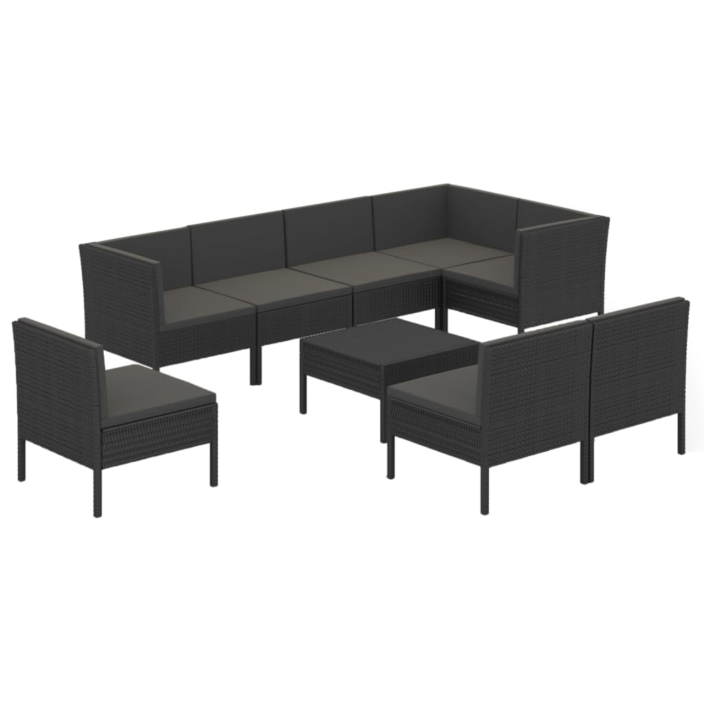 vidaXL 9 Piece Garden Lounge Set with Cushions Poly Rattan Black