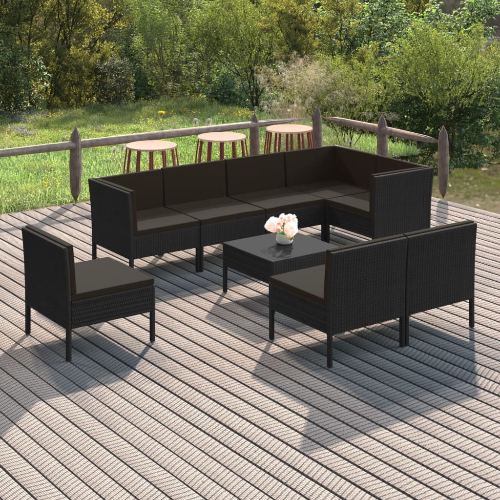 vidaXL 9 Piece Garden Lounge Set with Cushions Poly Rattan Black