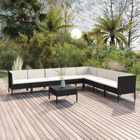 vidaXL 9 Piece Garden Lounge Set with Cushions Poly Rattan Black
