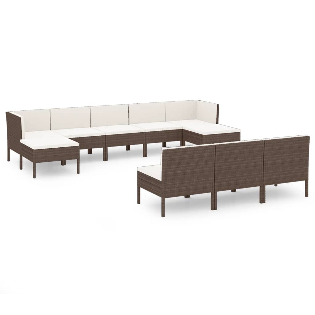 vidaXL 10 Piece Garden Lounge Set with Cushions Poly Rattan Brown