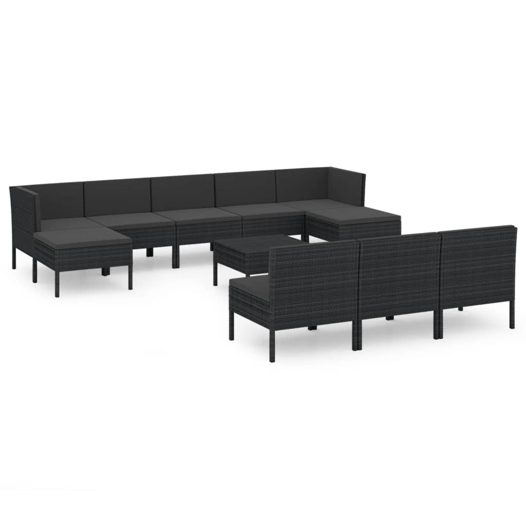 vidaXL 11 Piece Garden Lounge Set with Cushions Poly Rattan Black