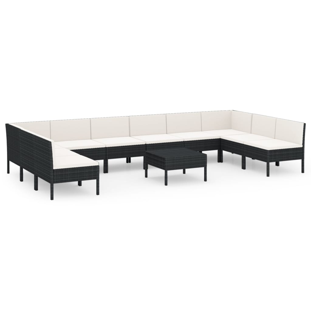vidaXL 11 Piece Garden Lounge Set with Cushions Poly Rattan Black