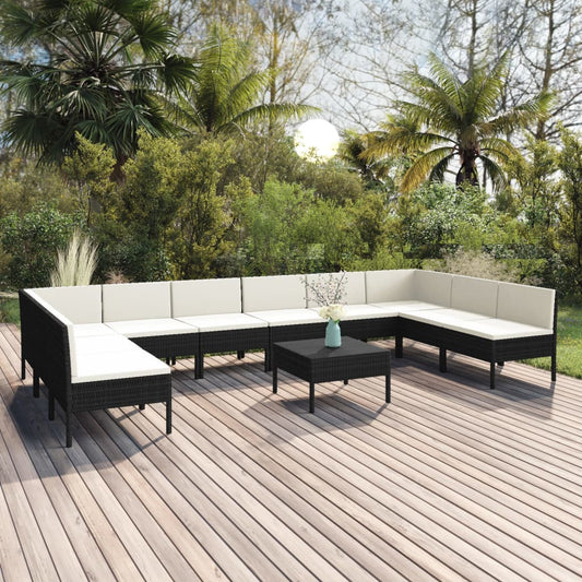 vidaXL 11 Piece Garden Lounge Set with Cushions Poly Rattan Black